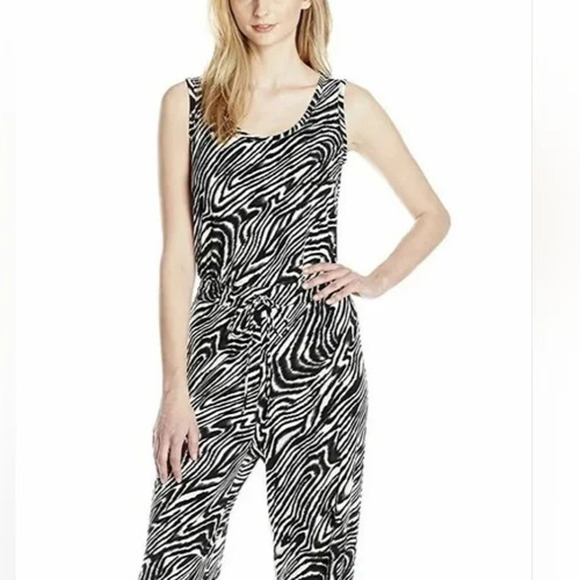 NWT Calvin Klein Zebra Animal Print Jumpsuit Drawstring Sleeveless Size 6 - Picture 8 of 14